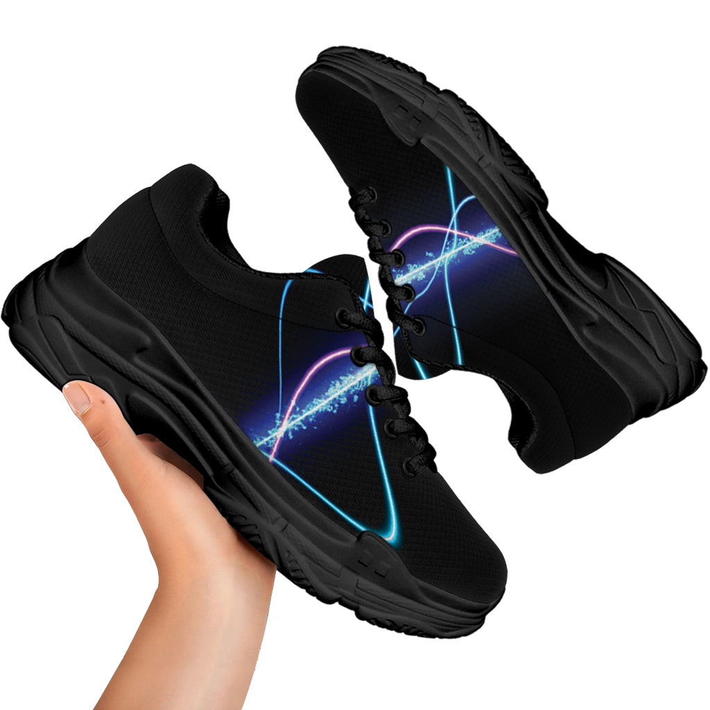 Pink And Teal Sound Wave Print Black Chunky Shoes