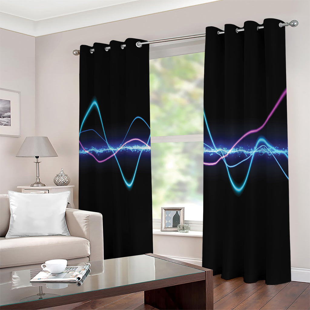 Pink And Teal Sound Wave Print Blackout Grommet Curtains