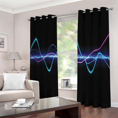 Pink And Teal Sound Wave Print Blackout Grommet Curtains
