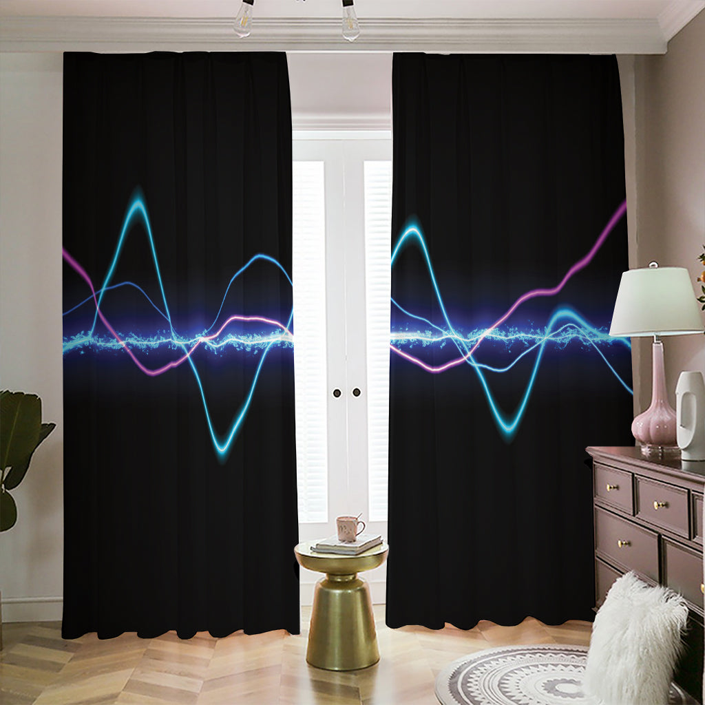 Pink And Teal Sound Wave Print Blackout Pencil Pleat Curtains
