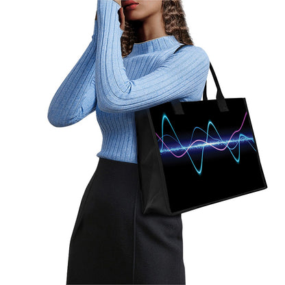 Pink And Teal Sound Wave Print Canvas Tote Bag