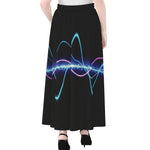 Pink And Teal Sound Wave Print Chiffon Maxi Skirt