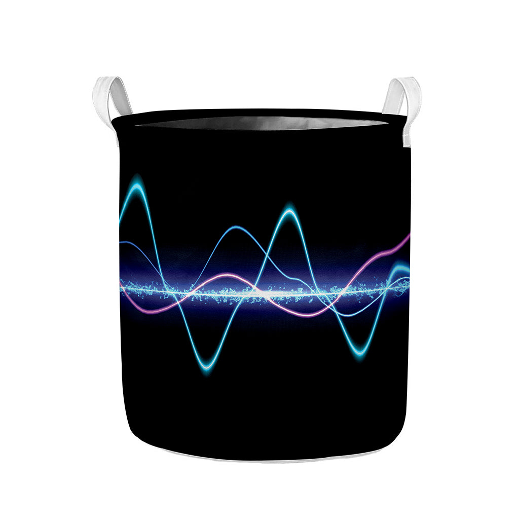 Pink And Teal Sound Wave Print Collapsible Laundry Basket