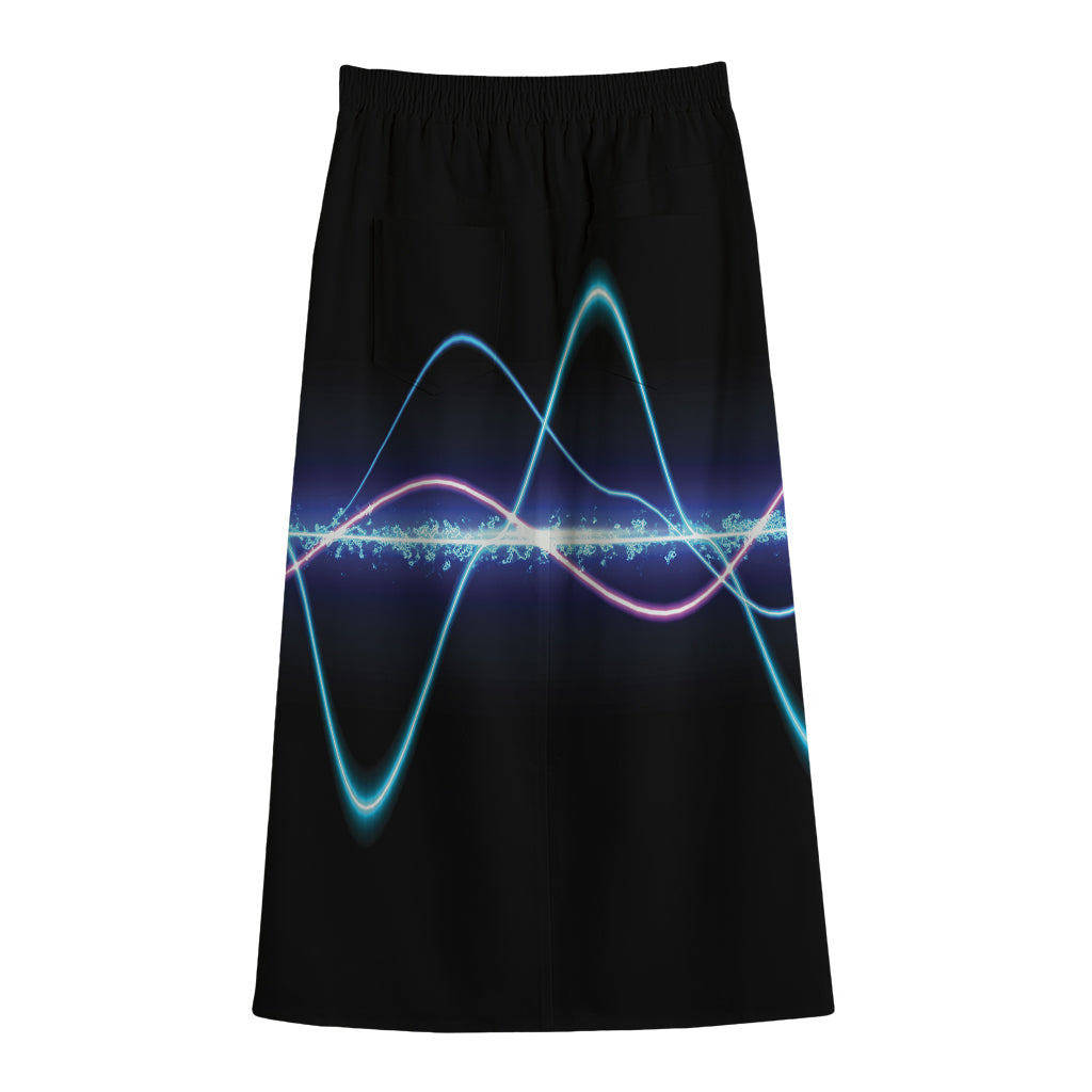 Pink And Teal Sound Wave Print Cotton Front Slit Maxi Skirt
