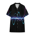Pink And Teal Sound Wave Print Cotton Hawaiian Shirt