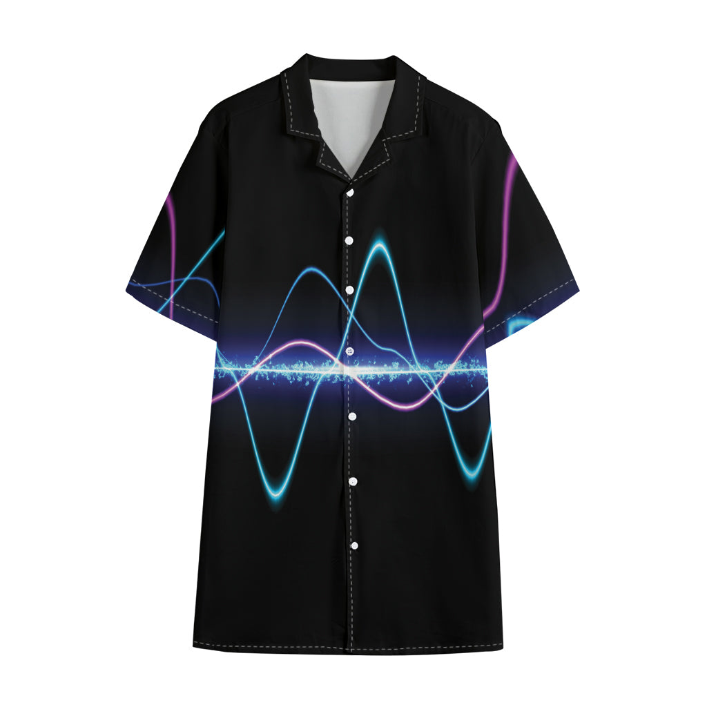Pink And Teal Sound Wave Print Cotton Hawaiian Shirt