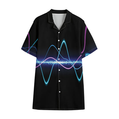 Pink And Teal Sound Wave Print Cotton Hawaiian Shirt