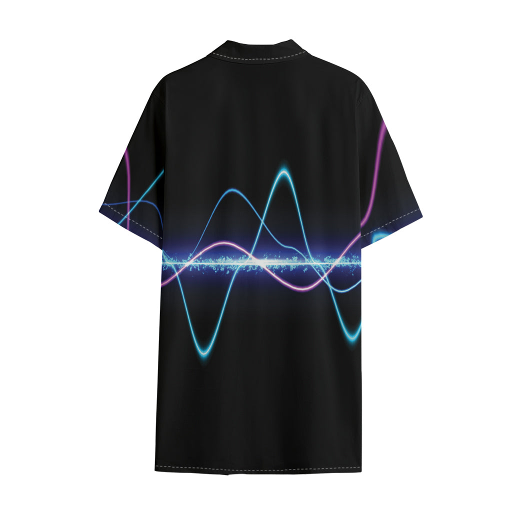 Pink And Teal Sound Wave Print Cotton Hawaiian Shirt