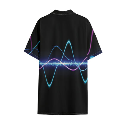 Pink And Teal Sound Wave Print Cotton Hawaiian Shirt