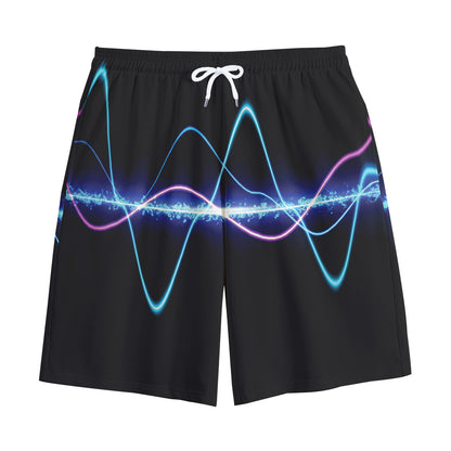 Pink And Teal Sound Wave Print Cotton Shorts