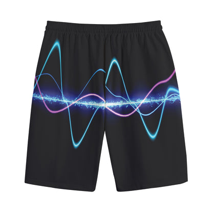 Pink And Teal Sound Wave Print Cotton Shorts