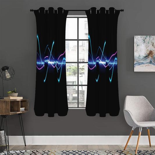 Pink And Teal Sound Wave Print Curtain