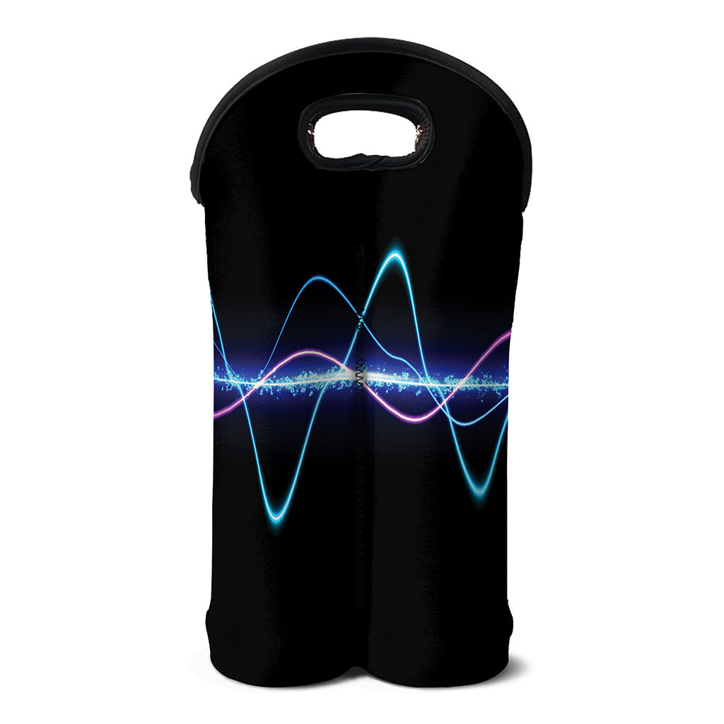 Pink And Teal Sound Wave Print Double Neoprene Wine Tote