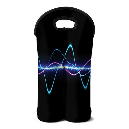 Pink And Teal Sound Wave Print Double Neoprene Wine Tote
