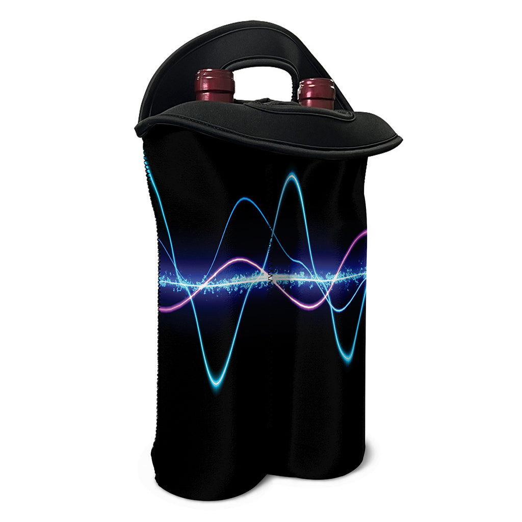 Pink And Teal Sound Wave Print Double Neoprene Wine Tote