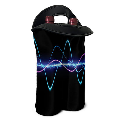 Pink And Teal Sound Wave Print Double Neoprene Wine Tote