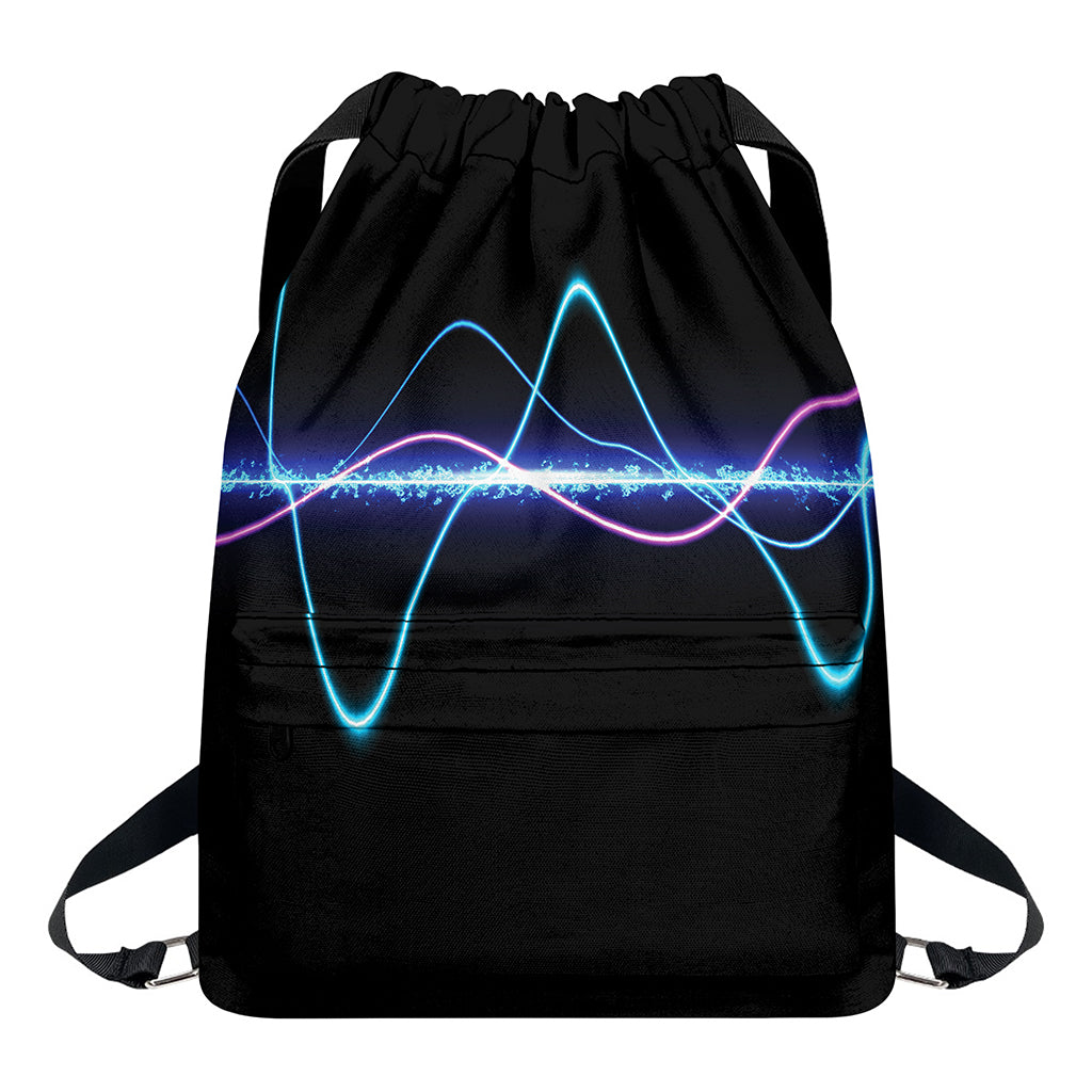 Pink And Teal Sound Wave Print Drawstring Backpack