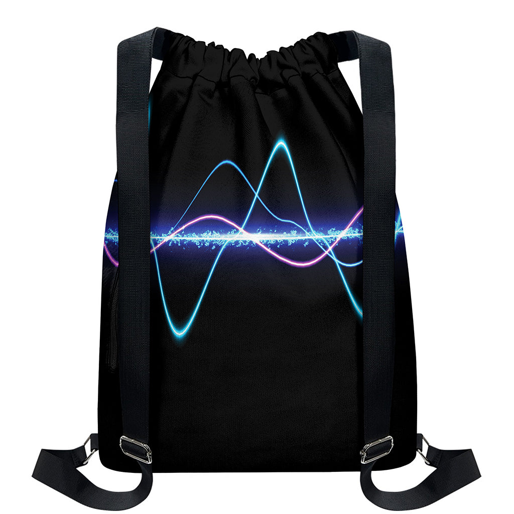 Pink And Teal Sound Wave Print Drawstring Backpack