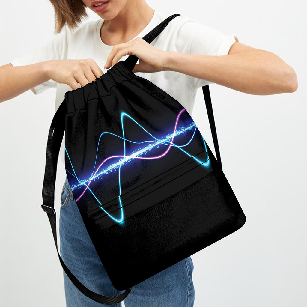 Pink And Teal Sound Wave Print Drawstring Backpack