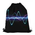 Pink And Teal Sound Wave Print Drawstring Bag
