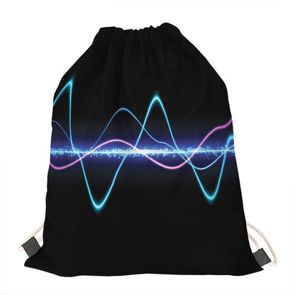 Pink And Teal Sound Wave Print Drawstring Bag