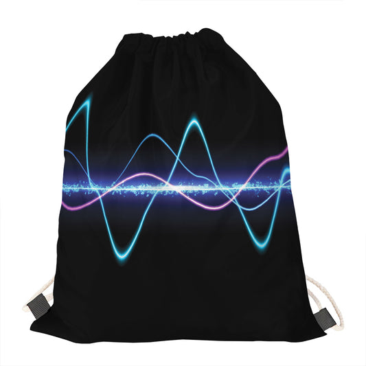 Pink And Teal Sound Wave Print Drawstring Bag