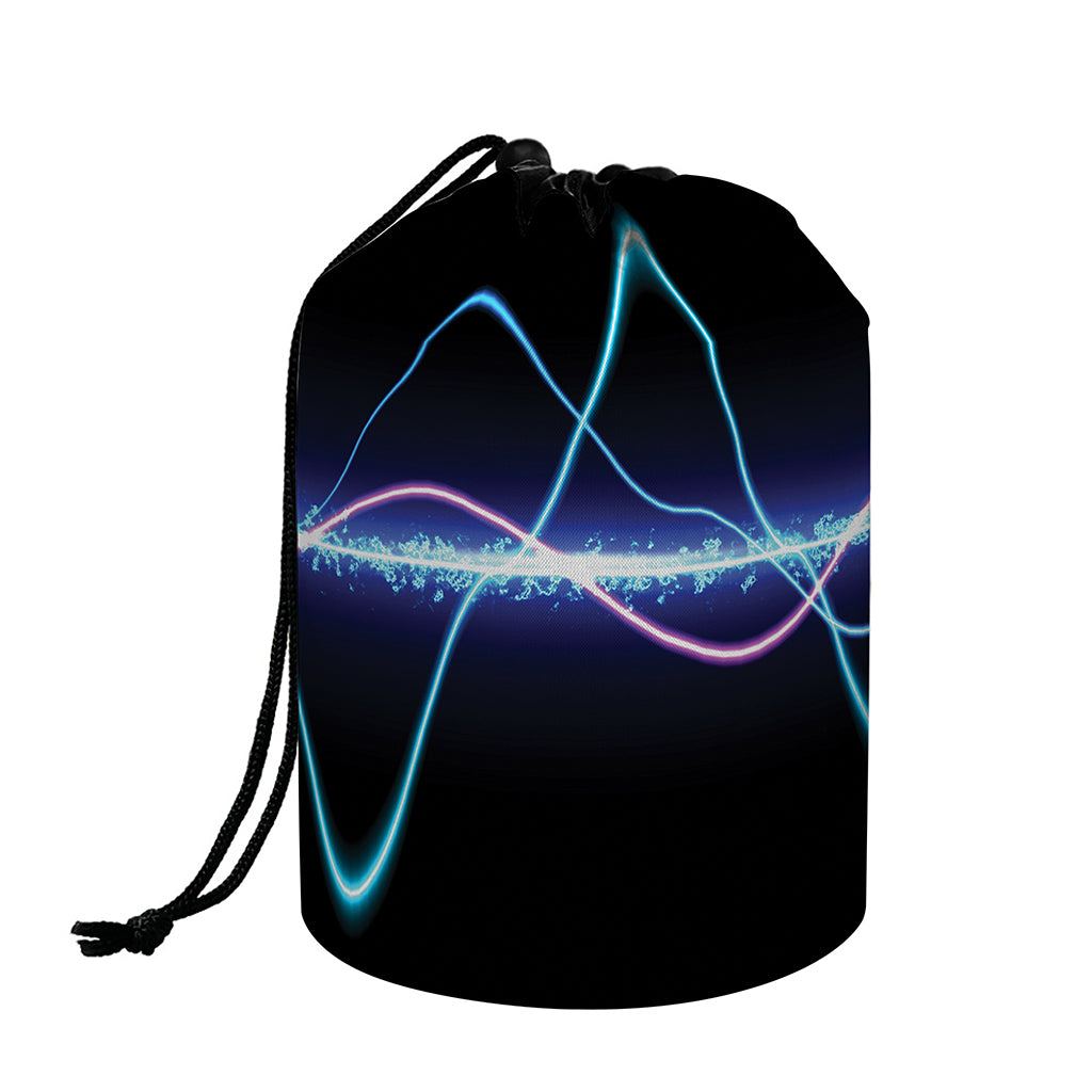 Pink And Teal Sound Wave Print Drawstring Makeup Bag