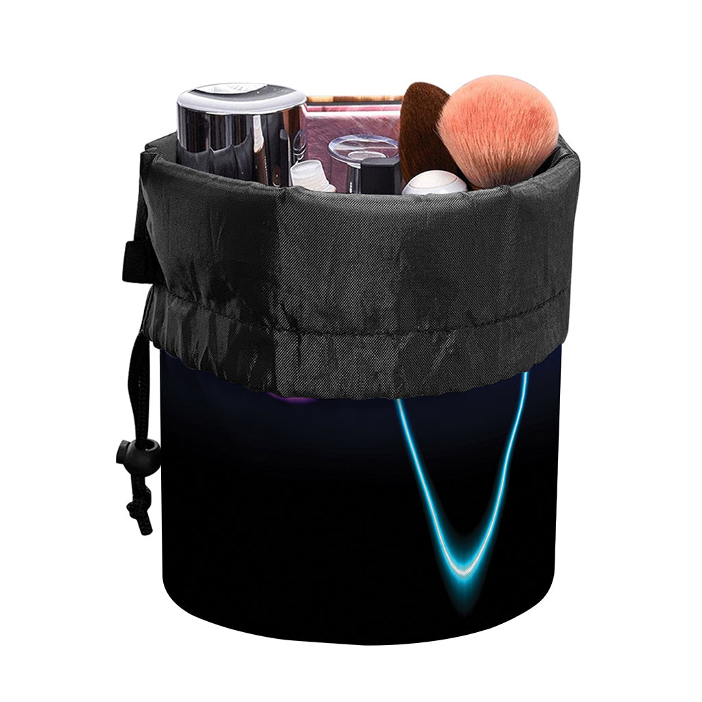 Pink And Teal Sound Wave Print Drawstring Makeup Bag