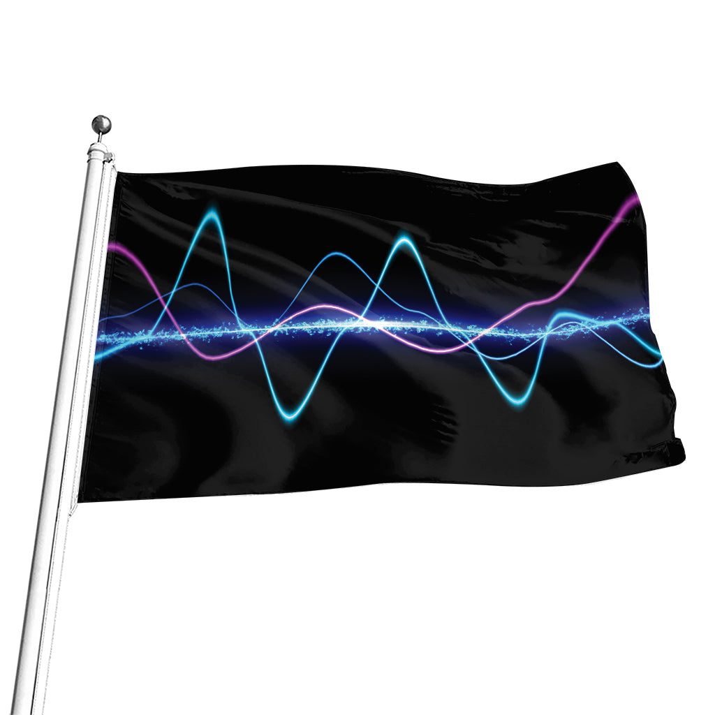 Pink And Teal Sound Wave Print Flag