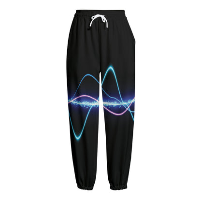 Pink And Teal Sound Wave Print Fleece Lined Knit Pants