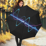 Pink And Teal Sound Wave Print Foldable Umbrella