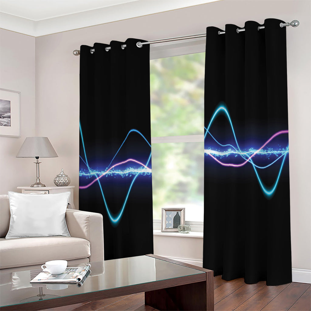 Pink And Teal Sound Wave Print Grommet Curtains