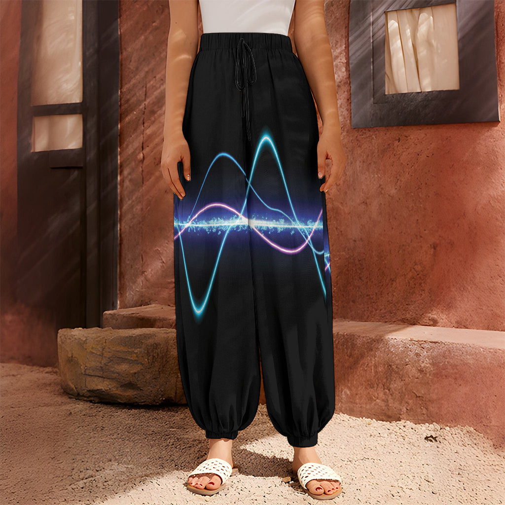 Pink And Teal Sound Wave Print Harem Pants