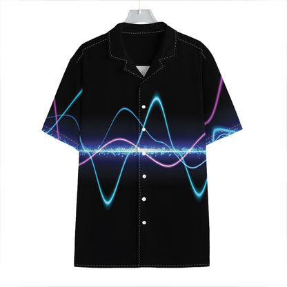 Pink And Teal Sound Wave Print Hawaiian Shirt