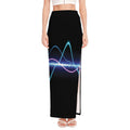 Pink And Teal Sound Wave Print High Slit Maxi Skirt