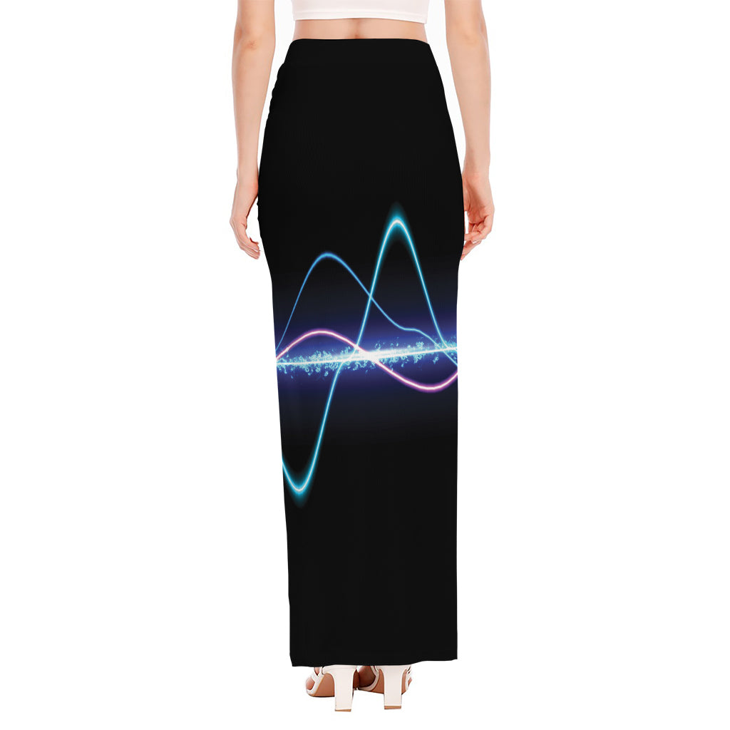 Pink And Teal Sound Wave Print High Slit Maxi Skirt