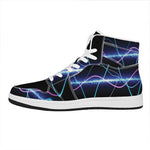 Pink And Teal Sound Wave Print High Top Leather Sneakers