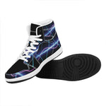 Pink And Teal Sound Wave Print High Top Leather Sneakers