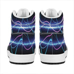 Pink And Teal Sound Wave Print High Top Leather Sneakers