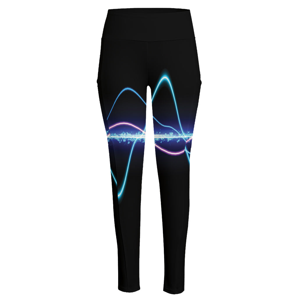 Pink And Teal Sound Wave Print High-Waisted Pocket Leggings