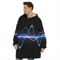 Pink And Teal Sound Wave Print Hoodie Blanket