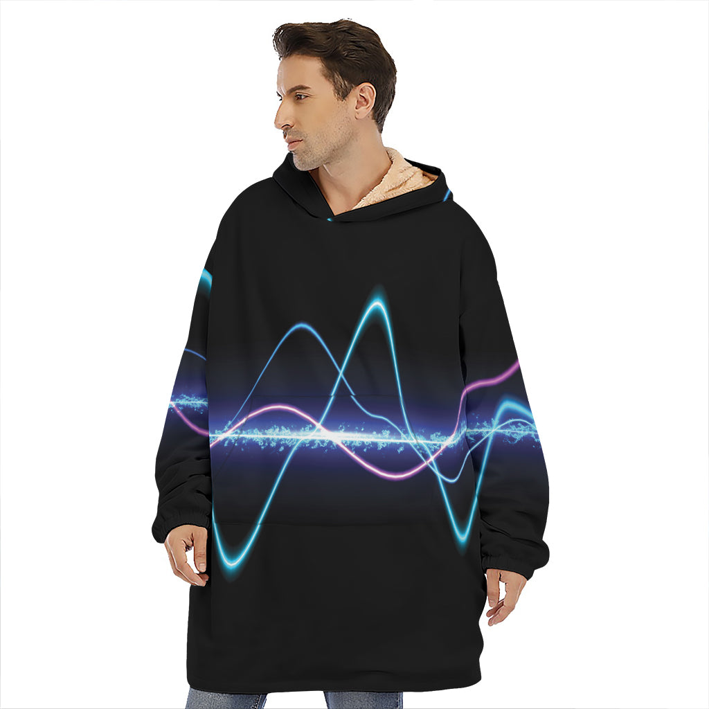 Pink And Teal Sound Wave Print Hoodie Blanket