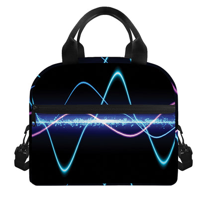 Pink And Teal Sound Wave Print Insulated Lunch Bag