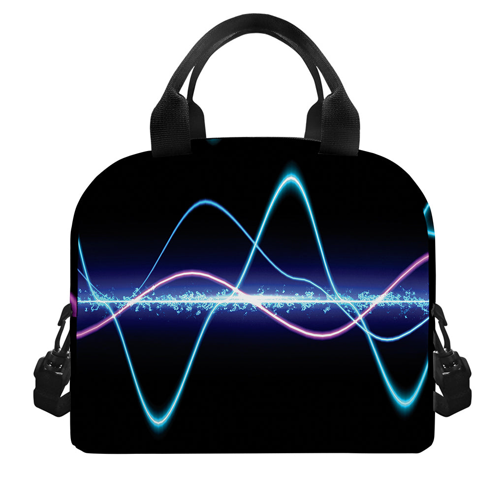 Pink And Teal Sound Wave Print Insulated Lunch Bag