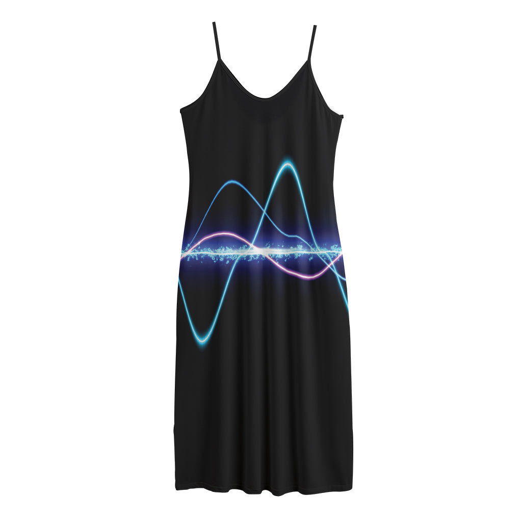 Pink And Teal Sound Wave Print Jersey Midi Cami Dress