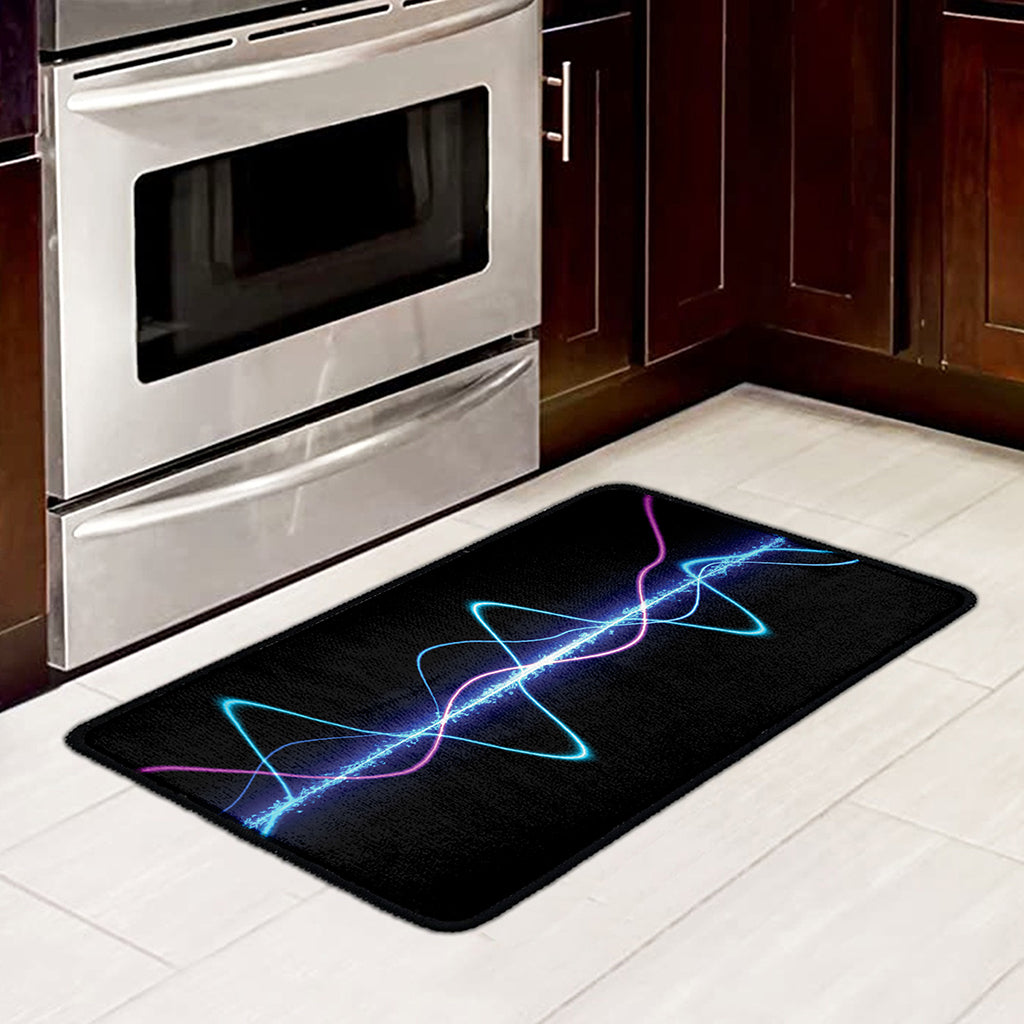 Pink And Teal Sound Wave Print Kitchen Mat