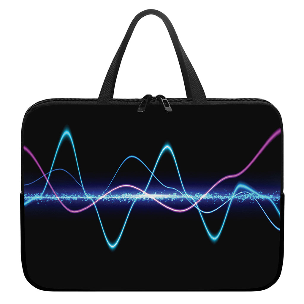 Pink And Teal Sound Wave Print Laptop Sleeve With Handle