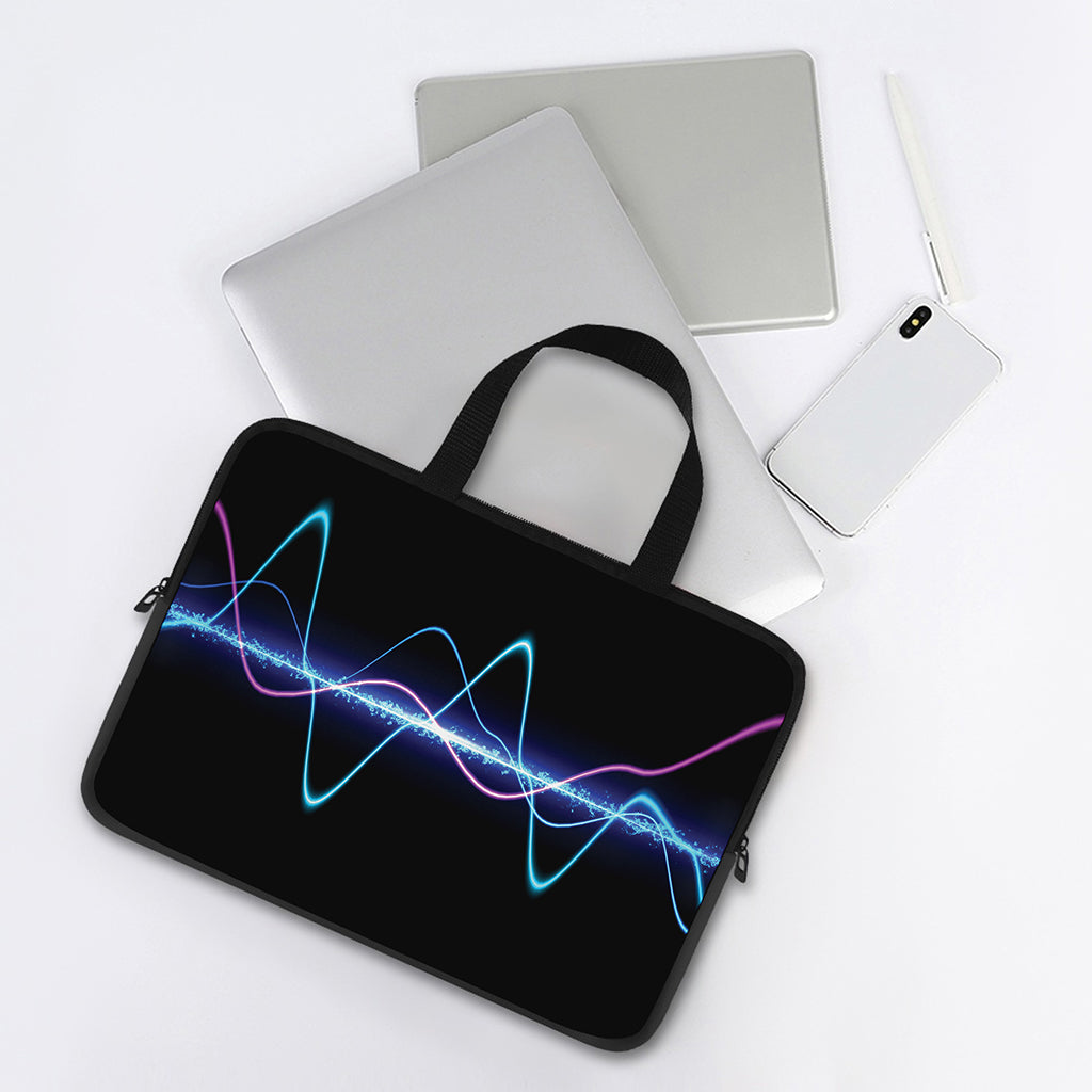 Pink And Teal Sound Wave Print Laptop Sleeve With Handle