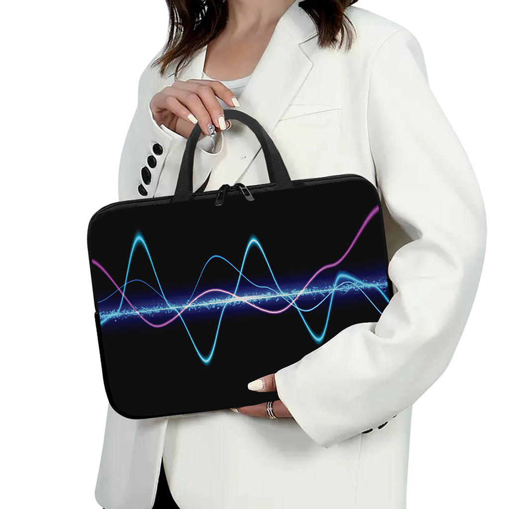 Pink And Teal Sound Wave Print Laptop Sleeve With Handle
