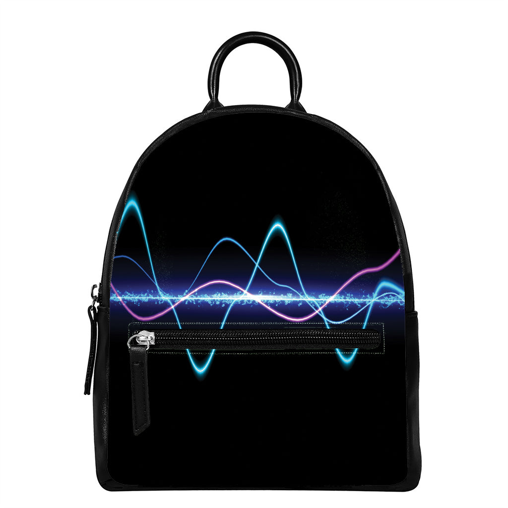 Pink And Teal Sound Wave Print Leather Backpack